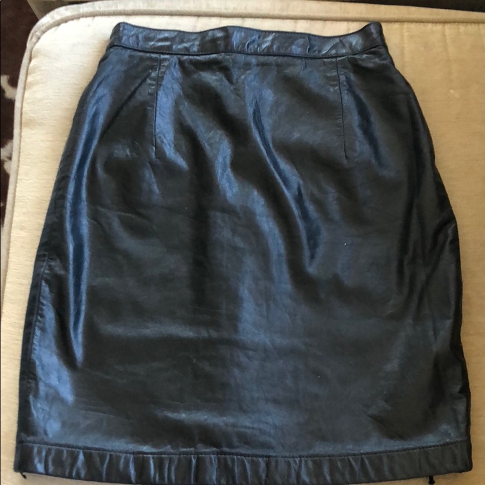 Vintage real leather black mini skirt